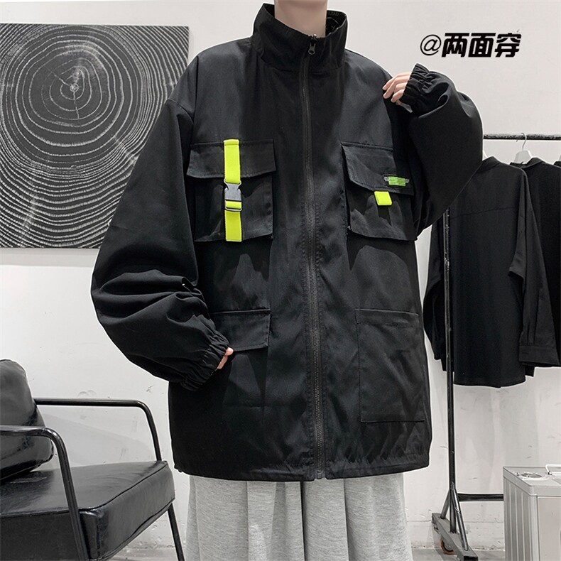 港风ins秋季大码口袋潮酷男工装外穿夹克上衣JK80P85限118，男装夹克，电商A089-1