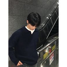 设计秋冬小V领套头复古翻领毛衣男宽松高级简约针织衫M811，男装针织衫/毛衣，星座1116A（原606A-3）