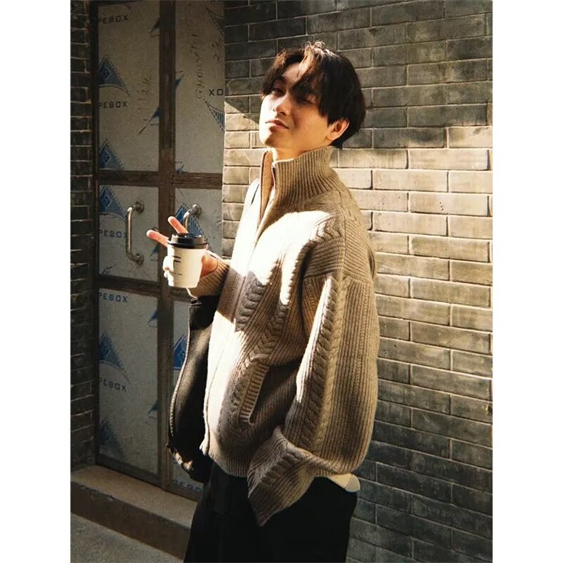 潮流时尚慵懒百搭流行麦穗绞花拉链毛衣简约新款513AMY2798P77，男装针织衫/毛衣，星座513A