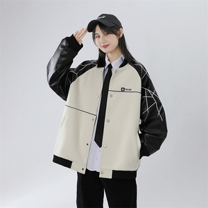 精品秋冬装飞行棒球服男女夹克毛呢拼皮刺绣轻熟JK1701-P115中性C