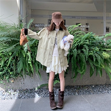 撞色拼接休闲工装外套女2025秋季新款韩系复古chic宽松百搭上衣潮，女装短外套，2C326
