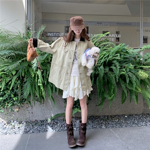 撞色拼接休闲工装外套女2025秋季新款韩系复古chic宽松百搭上衣潮图片