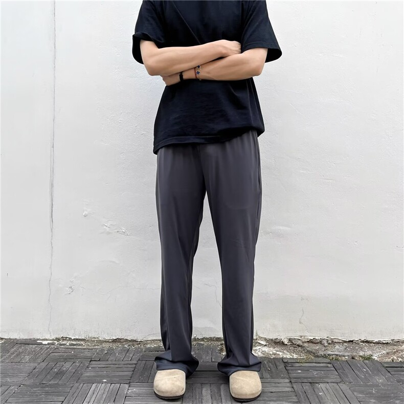 高弹韧性凉感冰皮垂感直筒弯刀卫裤夏季速干薄款休闲裤男冰丝裤子,男装皮裤,星座506A