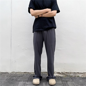 高弹韧性凉感冰皮垂感直筒弯刀卫裤夏季速干薄款休闲裤男冰丝裤子图片