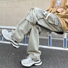 美式工装牛仔裤男士2024年春秋新款潮牌直筒裤子vibe宽松阔腿长裤，男装牛仔裤，星座601-2