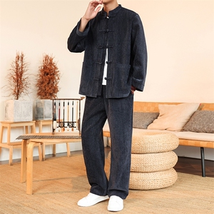 风厚款套装长袖立领盘扣男士纯色套装两件套秋DSA008-TZ2526图片