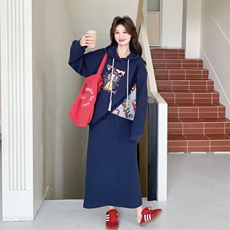26春新款现-藏青撞色拼接流苏半身裙两件套2613-P180K288，女装套装/套裙，2B190