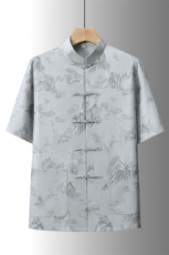 夏季风唐装中年短袖衬衫套装男士太极服宽松套装TR88605-P110，男装衬衫，星座1105-3