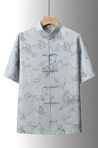 夏季风唐装中年短袖衬衫套装男士太极服宽松套装TR88605-P110图片