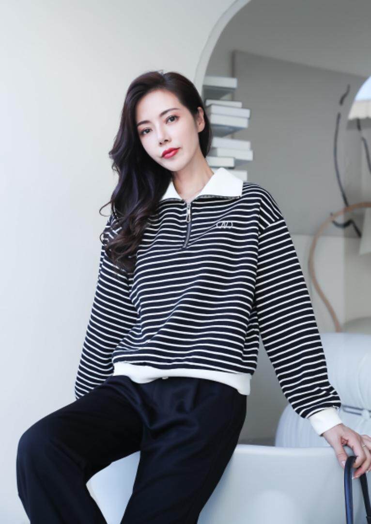 现货供应：条纹休闲卫衣，女装卫衣/绒衫，拉思维加丝