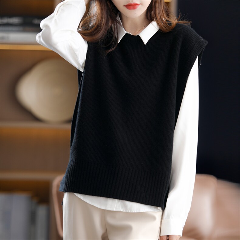 针织马甲背心女早秋洋气减龄外搭叠穿无袖坎肩，女装马甲，恩泰羊绒