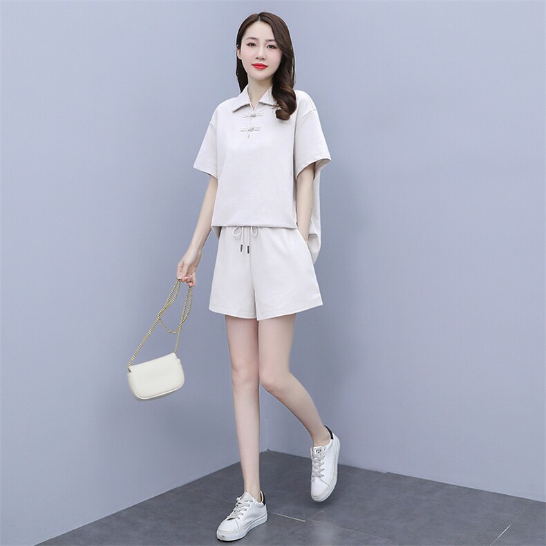 套装女夏新款T恤短裤新中式盘扣休闲运动两件套,女装套装/套裙,雅佳俏