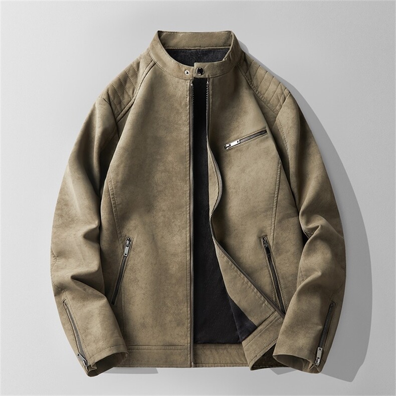 JK893-P100男士加绒皮衣韩版修身帅气机车服立领pu皮夹克外套潮,男装夹克,电商D310B-1