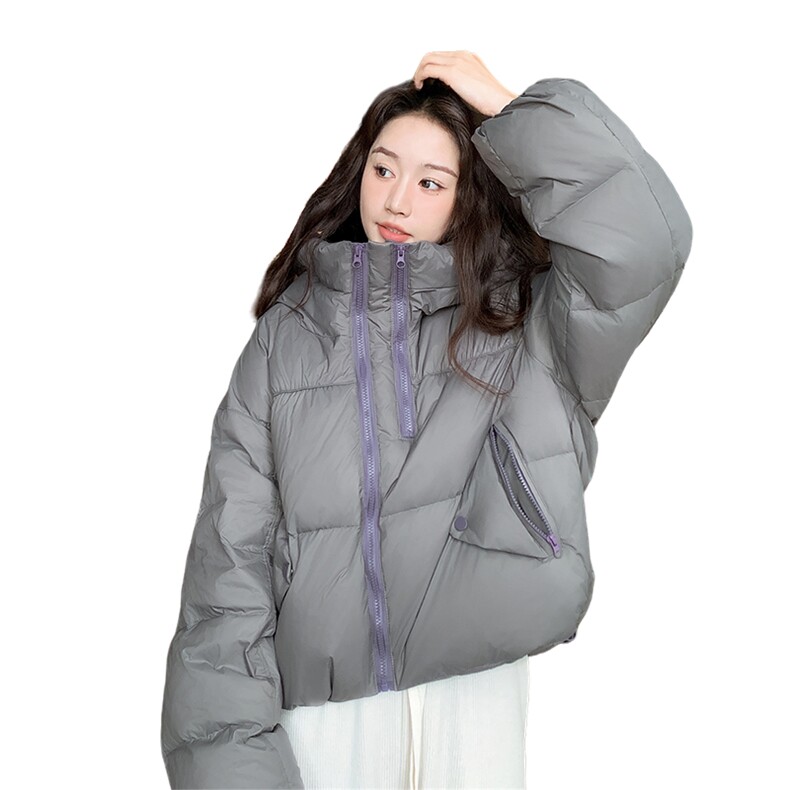 灰色连帽短款羽绒服女2025冬季新款今年流行设计感加厚保暖面包服,女装羽绒服,2C262