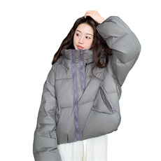 灰色连帽短款羽绒服女2025冬季新款今年流行设计感加厚保暖面包服，女装羽绒服，2C262