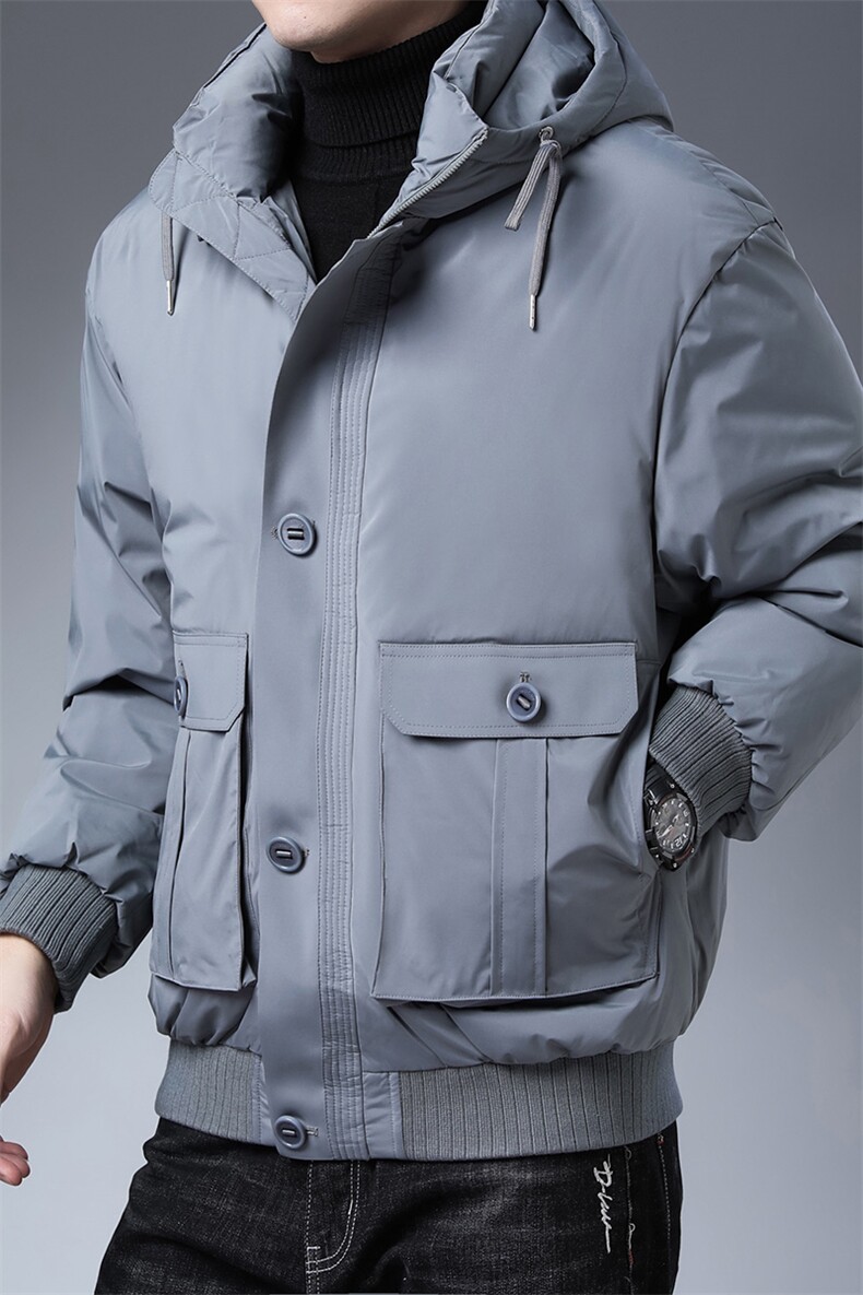 21冬季新款时尚羽绒服休闲宽松翻领外套男士90%白鸭绒ZG3318-P215图片