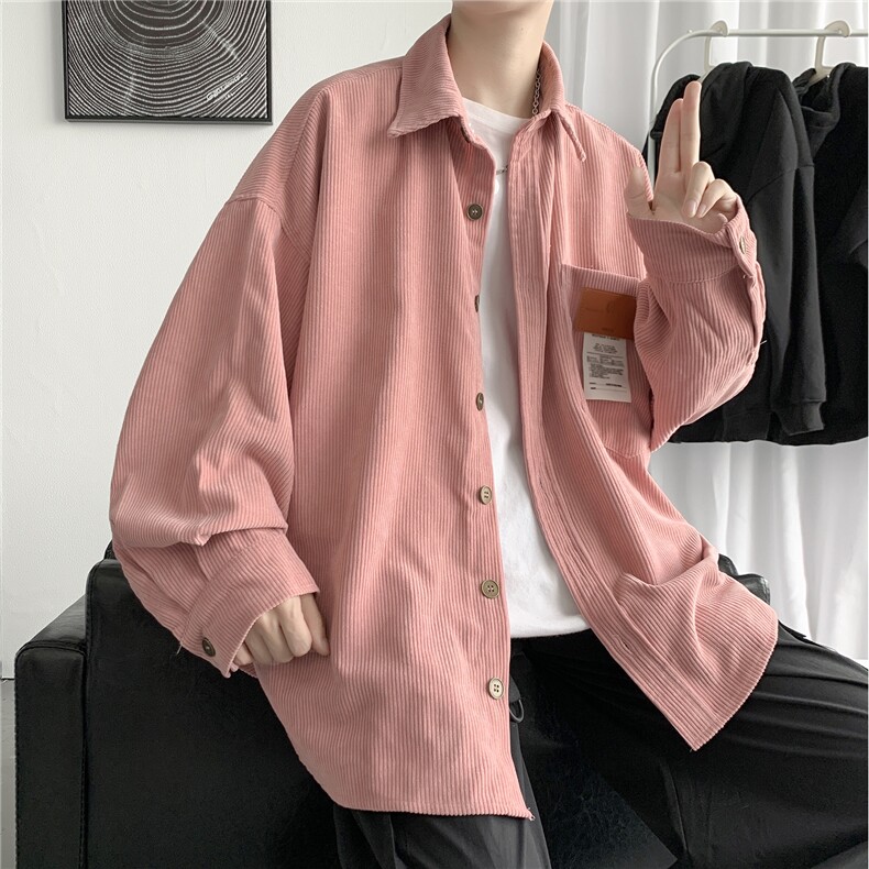 秋冬灯芯绒外套长袖韩版衬衫宽松衬衣情侣男女ins潮港风H215/P50，男装衬衫，钱塘713