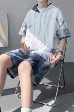 TZ770-特批50控98速干简约渐变色扎染冰丝T恤男装休闲短袖套装，男装T恤，电商A059