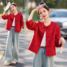 现货2026年春季新款依如秀新中式盘扣上衣外套，女装短外套，依如秀(原杭风阁)