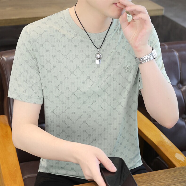 夏季冰丝短袖圆领时尚凉感休闲青年修身短袖T恤上衣XD3762-P30,男装T恤,星座310B-3