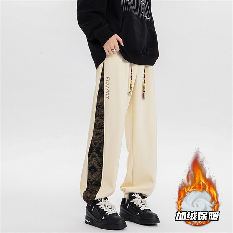 8XL-M民族拼接刺绣束脚卫裤男冬加绒加厚大码运动裤KZ024P45,男装休闲裤,电商B312