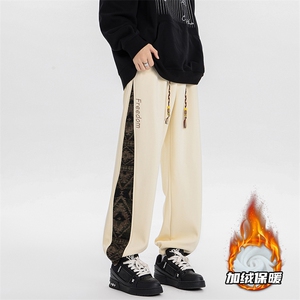 8XL-M民族拼接刺绣束脚卫裤男冬加绒加厚大码运动裤KZ024P45