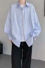 春夏条纹衬衫男长袖薄款痞帅高级感宽松慵懒风大码衬衣CS29003P45，男装衬衫，电商B312
