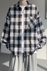 衬衫男秋季新款港风宽松大码磨毛格子长袖衬衣CS6638-特P29，男装衬衫，星座214-3
