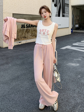 粉色慵懒风连帽休闲卫衣套装女春季2025年新款减龄阔腿长裤两件套，女装套装/套裙，蝶眷