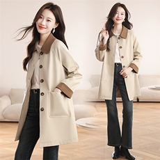 现货秒发2026春装新款单排扣韩版翻领休闲风衣外套，女装风衣，星宇服饰