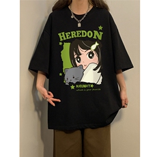 夏新款宽松美潮猫咪女孩可爱印花休闲短袖T恤T6097P25控38，男装T恤，电商A268