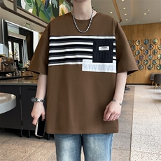 25171-特P40夏季圆领T恤男短袖打底衫青少年潮牌印花条纹短袖T恤，男装T恤，电商D310B
