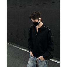 405A高街美式领口拉链金属扣装饰长袖T恤CT2469-P45控68，男装T恤，星座405A