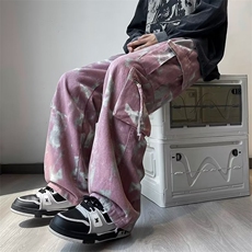 美式高街迷彩工装裤男2023新款设计感宽松直筒阔腿裤K7351-P66，男装休闲裤，星座512-3