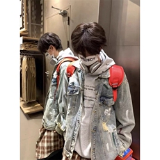 高质量破洞泼墨复古牛仔外套JK0138-P65，男装夹克，星座313A(原308A-2)