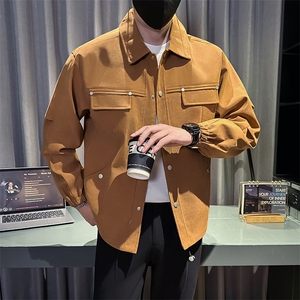 社会小伙秋装新款男时尚工装夹克男店主外套JK82-P78 控128 卡其图片