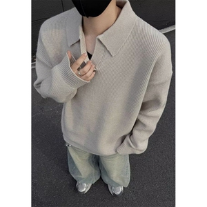 秋冬新款韩系polo针织毛衣男慵懒感简约休闲宽松上衣 MY197图片