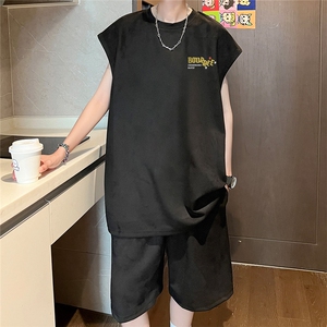 直播美式麂皮绒宽松背心无袖t恤短裤大码两件套套装 TZ95-P58图片