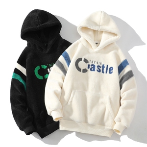 秋冬新款潮男刺绣拼色颗粒绒外套加绒加厚羊羔绒连帽卫衣 973-P90，女装短外套，电商A441