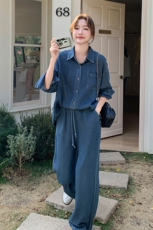 独特牛仔连衣裙女夏薄款2025新款小众设计感宽松假两件套装衬衫裙，女装套装/套裙，2C206