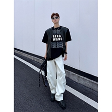 XZ1005-1-TTH0046-批48-设计款垫肩拼接短袖T恤，男装T恤，星座1005-1