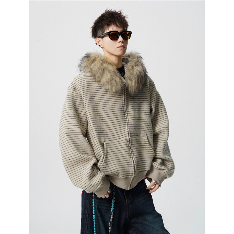 可二开条纹毛领连帽78晴纶19锦纶3氨纶S-XL开衫卫衣WY78139特P78，男装卫衣，星座226-2