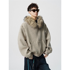 可二开条纹毛领连帽78晴纶19锦纶3氨纶S-XL开衫卫衣WY78139特P78，男装卫衣，星座226-2