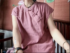 夏季双纱盘扣上衣时尚百搭休闲风，女装T恤，湘姗