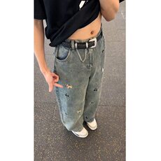 趣味小狗刺绣阔腿牛仔裤男女春夏季高腰宽松显瘦直筒裤子NWY23，男装牛仔裤，星座1116A（原606A-3）