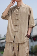 新中式七分袖衬衫男2025夏季新款大码盘扣上衣，男装衬衫，电商A008