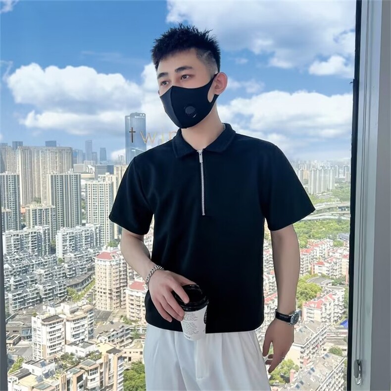 半拉链短袖t恤男polo衫夏季痞帅上衣2024新款高级感半袖T215,男装T恤,星座1116A-2（原606A-1）