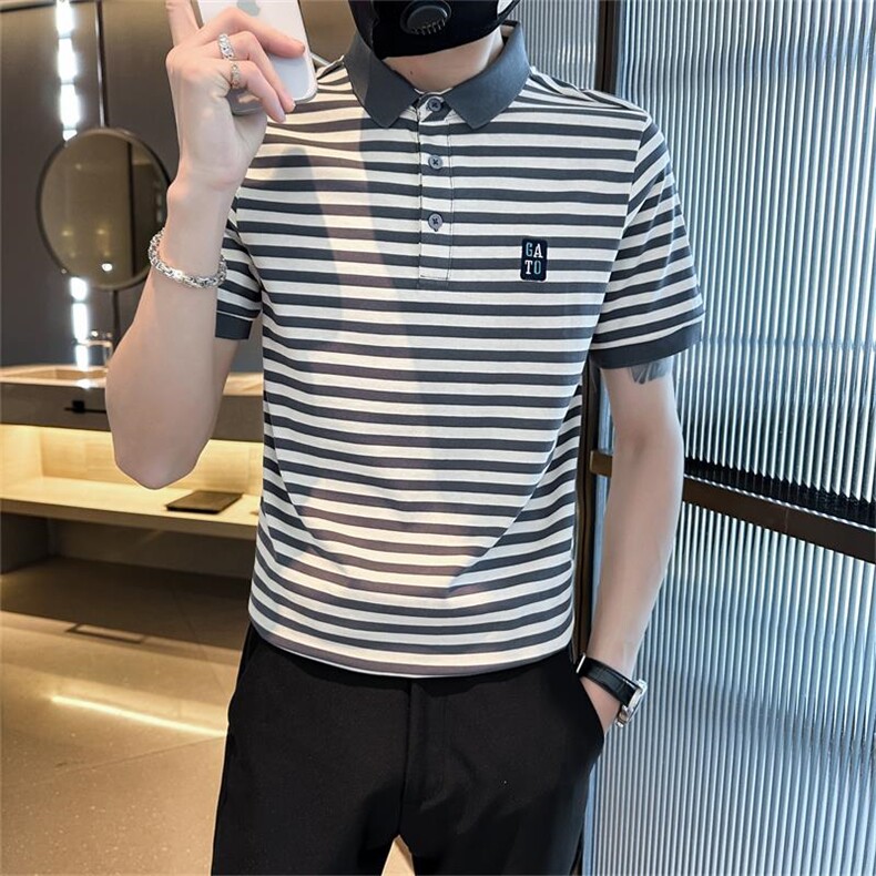 增5XL深度备货抖音数据款短袖条纹翻T恤时尚Polo衫T0253-P55,男装T恤,电商D342