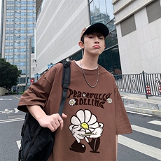 得物品质纯棉重磅潮牌潮流青少年宽松圆领短袖T恤B219-Y302-P25，男装T恤，电商B219