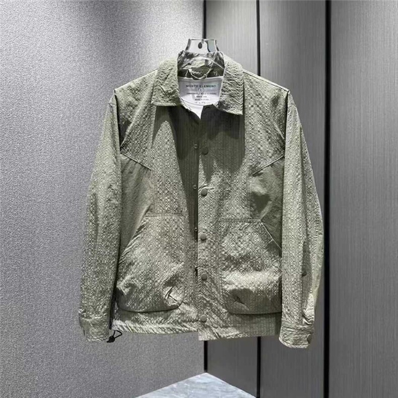 2025泡泡纱春夏季拼色翻领立体裁剪透气情侣休闲风衬衫外套,男装夹克,星座1210-1